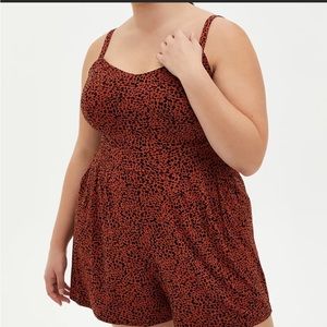 TORRID Super Soft Orange Spotted Animal Sleeveless Romper